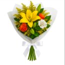 Buquê Lírio Amarelo e Rosas Laranja