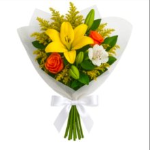 Buquê Lírio Amarelo e Rosas Laranja