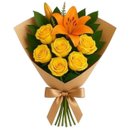 Buquê Rosas Amarelas e Lírio Laranja