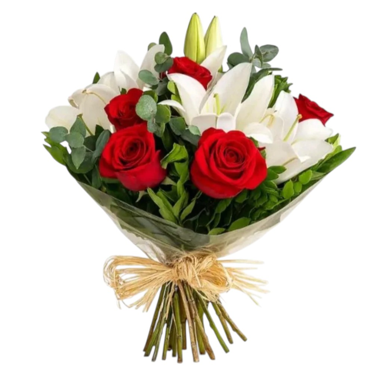 Buquê de Lírios Brancos e Rosas