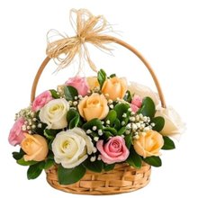 Cesta de 15 Rosas em Tons Suaves