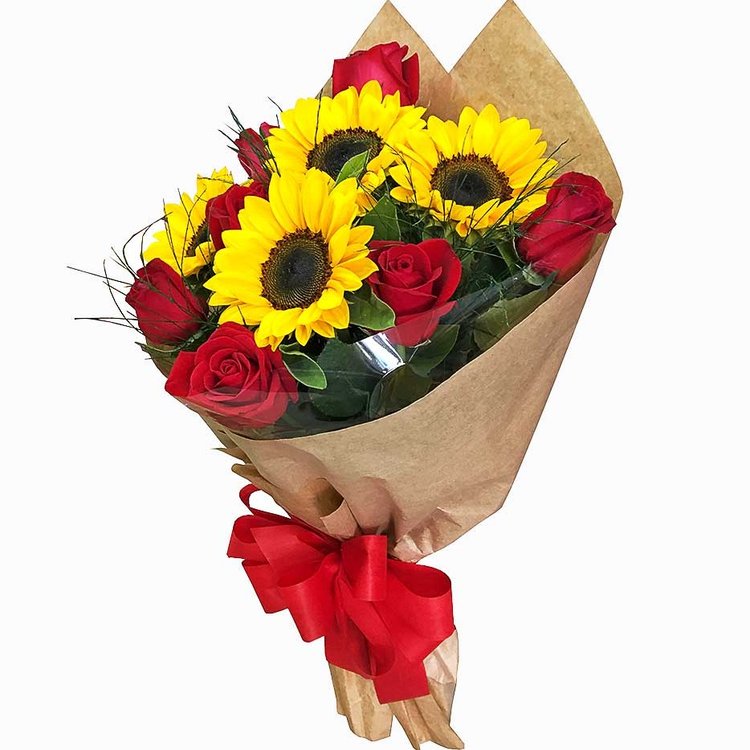 Magnifico Buquê de Rosas e Girassóis