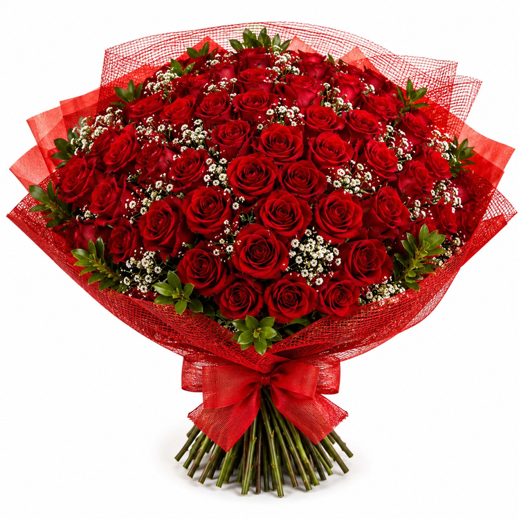 Buquê de 100 Rosa Colombianas - Mega Amor