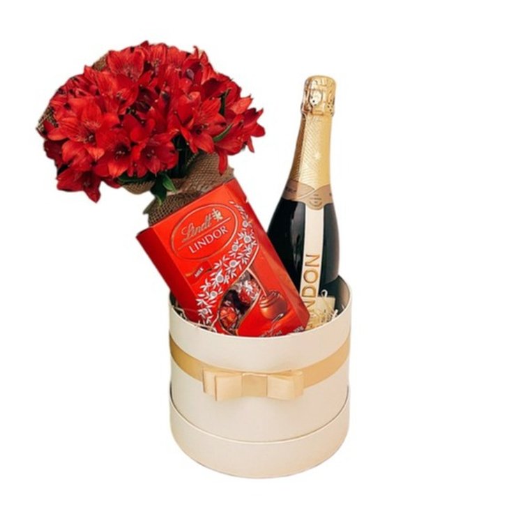 Cesta Luxo G - Flores, Chandon e Lindt