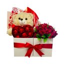 Cesta Dia dos Namorados - Flores, urso e chocolate