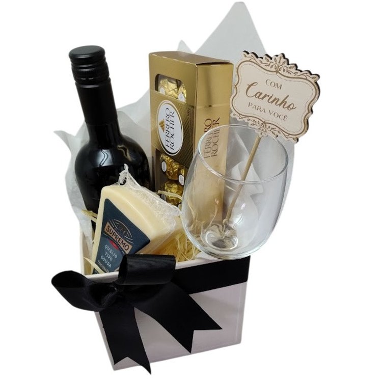 Dia dos Pais Cesta de Vinho G, Taça e Queijo