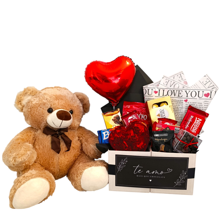 Cesta de Chocolate Com Urso Dia dos Namorados Te Amo