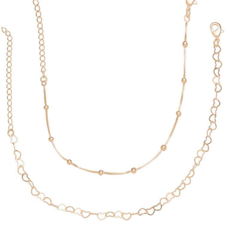 Kit Pulseiras Banhadas a Ouro 18K Coração e Bolinhas