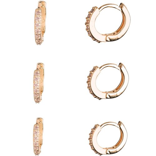 Trio de Argolas Cravejadas Click Banhadas a Ouro 18K