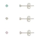 Trio de Brincos Zircônias Coloridas Leitosas 2mm Prata