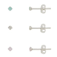 Trio de Brincos Zircônias Coloridas Leitosas 2mm Prata