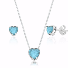 Conjunto de Coração com Zircônia Azul em Prata 925