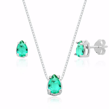 Conjunto Gota Zircônia Verde Mar em Prata 925