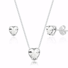 Conjunto de Coração com Zircônia em Prata 925