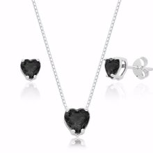 Conjunto de Coração com Zircônia Preta em Prata 925