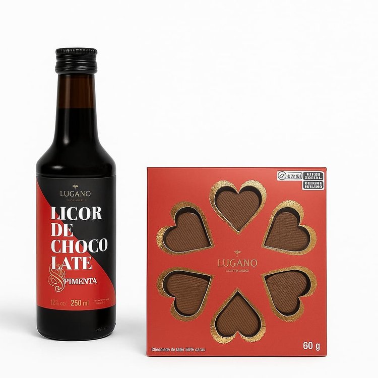 Kit Caixa de Bombom de Coração e Licor de Pimenta