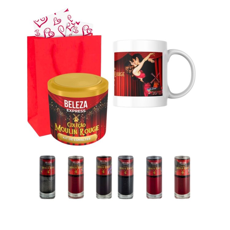 kit Namorados Lata com Esmaltes e Caneca Moulin Rouge