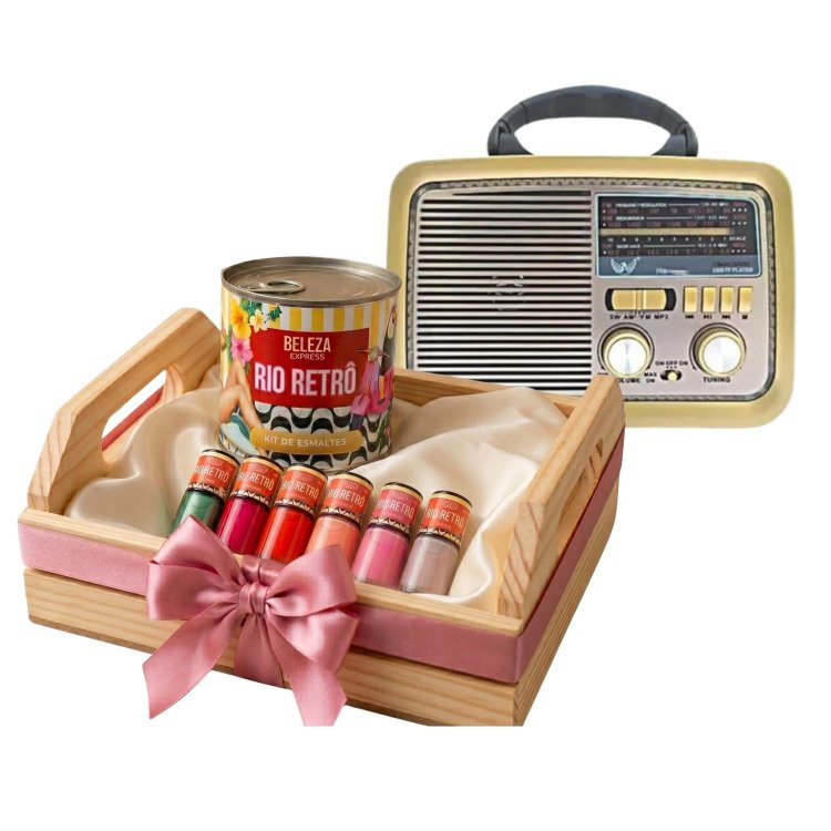 Kit presente Rio Retrô 6 Esmaltes e Rádio Bluetooth