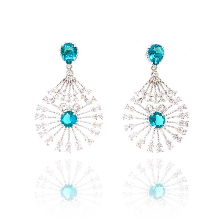 Brinco Festa Cristal Cor Malaquita com Micro Zircônias
