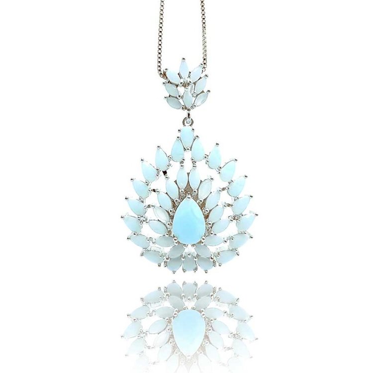 Colar Lafont com Cristal Turquesa Ouro Branco