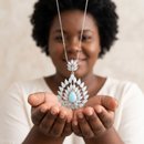 Colar Lafont com Cristal Turquesa Ouro Branco
