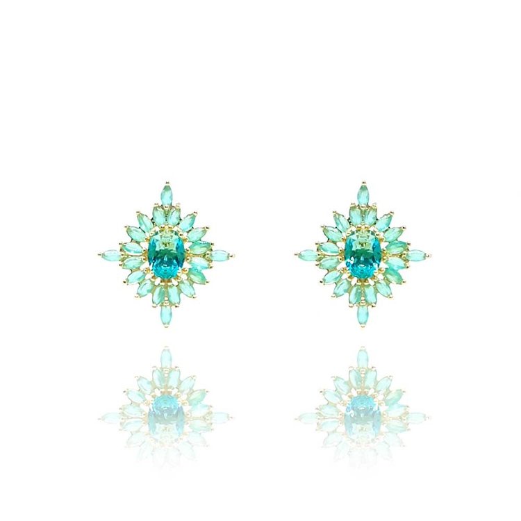 Brinco Etoile Cristal Turmalina Ouro Amarelo 18K
