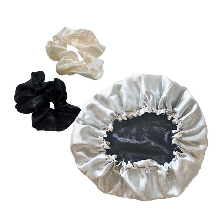 Kit Cuidado Cabelos Touca + 2 Scrunchies + Caixa