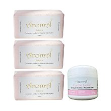 Kit Rosa Aromá 3 Sabonetes 150g + Creme Facial + Cx